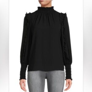 Max Studio Black Ruffle Detail Blouse